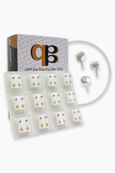 QPP Kulak Delme Küpesi 12 Çift Beyaz Karışık (Top,Kalp,Yıldız)